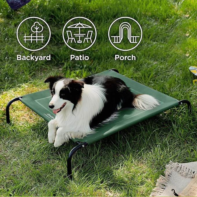 Bedsure Large Elevated Cooling Outdoor Dog Bed - Raised Dog Cot for Large Dogs, Portable Indoor & Outdoor Pet Hammock with Skid-Resistant Feet, Frame with Breathable Mesh, Green, 49 inches