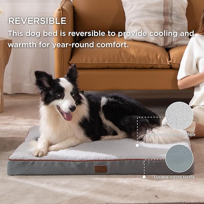 Bedsure XL Dog Bed Large Sized Dog -Orthopedic Waterproof Extra Large Pet Beds with Removable Washable Cover, Egg Crate Foam Mat, Suitable for Pet Up to 100 lbs
