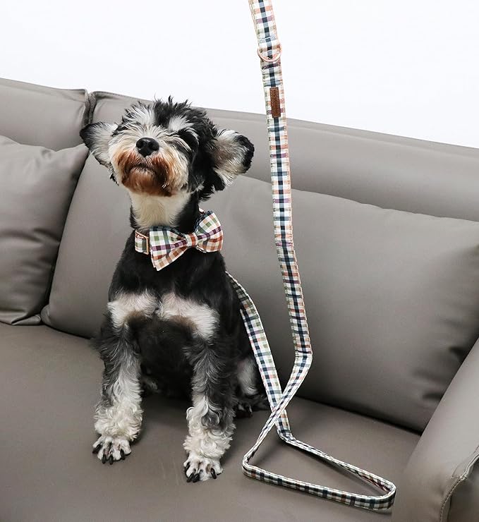 Unique Style Paws Cotton Dog Collar with Bow Floral Plaid Colorful Dog Collar with Bow Tie for Small Medium Large Dogs Pets Gifts