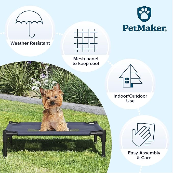 Elevated Dog Bed - 24.5x18.5-Inch Portable Pet Bed with Non-Slip Feet - Indoor/Outdoor Dog Cot or Puppy Bed for Pets up to 25lbs by PETMAKER (Blue)