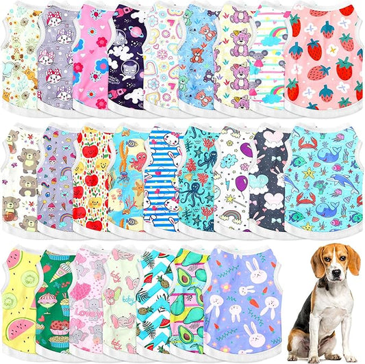 Paterr 25 Pcs Dog Shirts Printed Puppy Clothes Breathable Cartoon T Shirt for Dog Soft Puppy Clothing Lovely Pet Shirts Outfits for Pet Dogs Cats Summer Party Holiday, 25 Styles (Size: L)