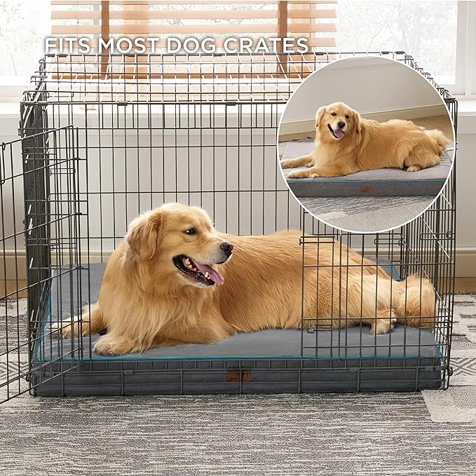 Bedsure Memory Foam Extra Large Plus Dog Bed - Orthopedic Waterproof Pet Mat for Crate with Removable Washable Cover and Nonskid Bottom - Water-Resistant Plush Flannel Fleece Top Pet Bed, Grey