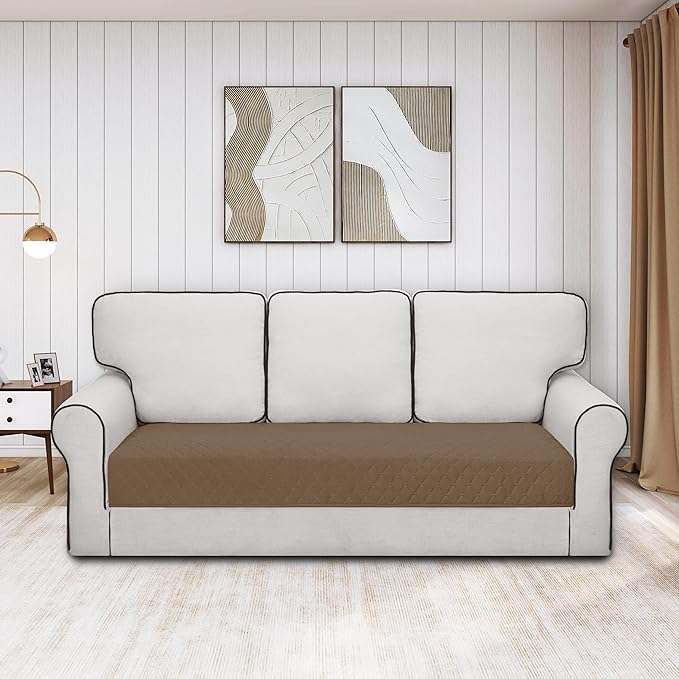 Easy-Going 100% Waterproof Dog Bed Cover Reversible Leak Proof Couch Cover Washable Sofa Cover Furniture Protector Blanket for Pets Kids Children Dog Cat (30x70 Inch, Camel/Ivory)