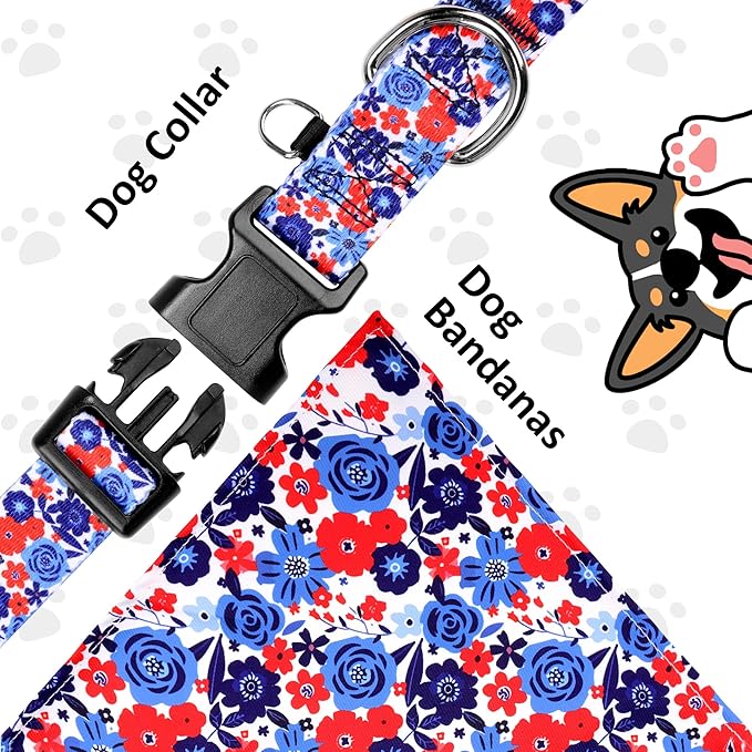Dog Collars and Bandanas - Soft Adjustable Fancy Floral Boys Girls Puppy Collar for Small Medium Large Dogs.