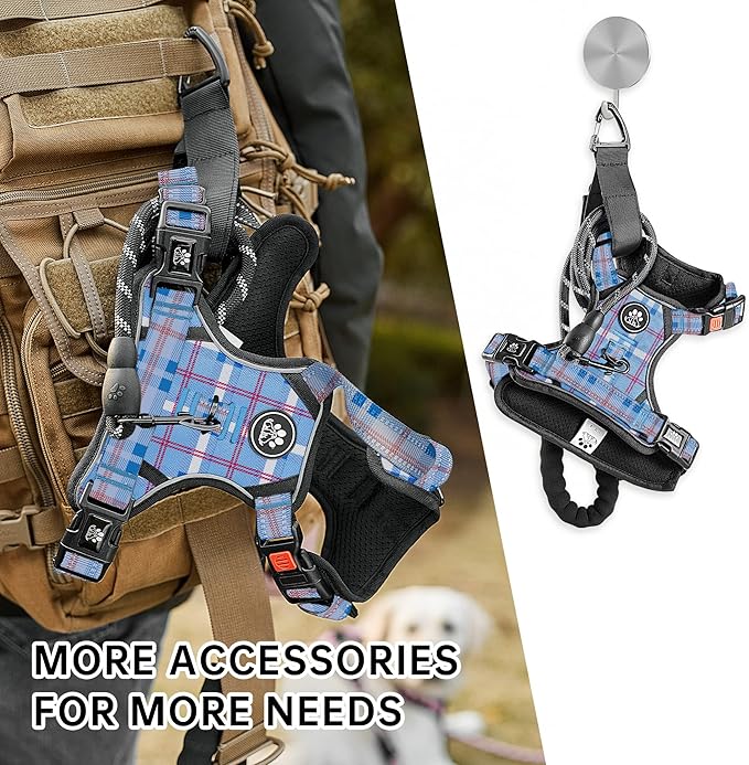 NESTROAD No Pull Dog Harness with Leash, Reflective No Choke Pet Vest Harness,Adjustable Soft Padded Dog Harness with Easy Control Handle for Small Dogs(Checkered Blue,Small)