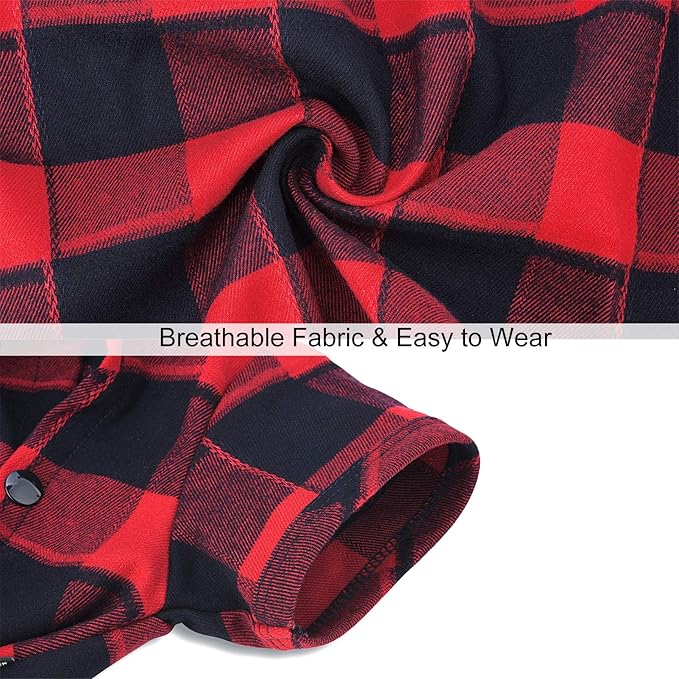 Dog Shirt Plaid Puppy Clothes for Small Medium Large Dogs Cats Boy Girl Kitten Soft Pet T-Shirt Breathable Tee Outfit Adorable Grid Apparel Halloween Thanksgiving [Red#1; 2XL]