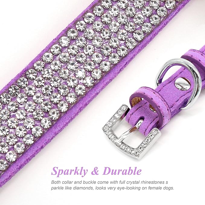 PET ARTIST Rhinestone Dog Collar and Leash Set, Sparkling Girl Dog Collars with Bling Diamonds, Soft Leather Purple Pet Collar with Cute Flower for Small Puppy Dogs Walking Party Wedding,S