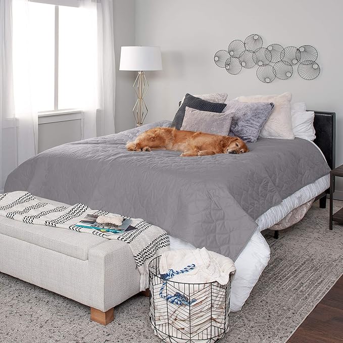Furhaven Waterproof & Non-Slip King Size Mattress Cover Protector for Dogs & Cats, Washable, For Beds, Couches, & Car Seats - Quilted Twill Blanket Mattress Cover - Gray, Jumbo/King Size