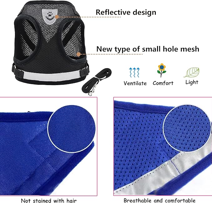 Step in Dog Harness and Leash Set,Reflective Adjustable Soft Mesh Breathable Pet Vest Dog Harnesses Set, No Chock No Pull Padded Puppy Harnesses for Small Dogs and Cats (Black, X-Small)