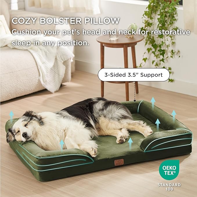 Bedsure Orthopedic Dog Bed for Extra Large Dogs - XL Washable Dog Sofa Beds Large, Supportive Foam Pet Couch Bed with Removable Washable Cover, Waterproof Lining and Nonskid Bottom, Winter Moss