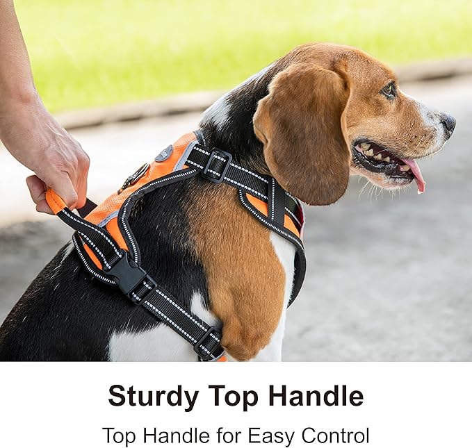 No Pull Dog Harness, Reflective Walking Dog Harness with Easy Control Handle and Front & Back Clips,Adjustable Breathable Soft Padded Dog Vest Harness for Large Medium Small Dogs,Orange,L