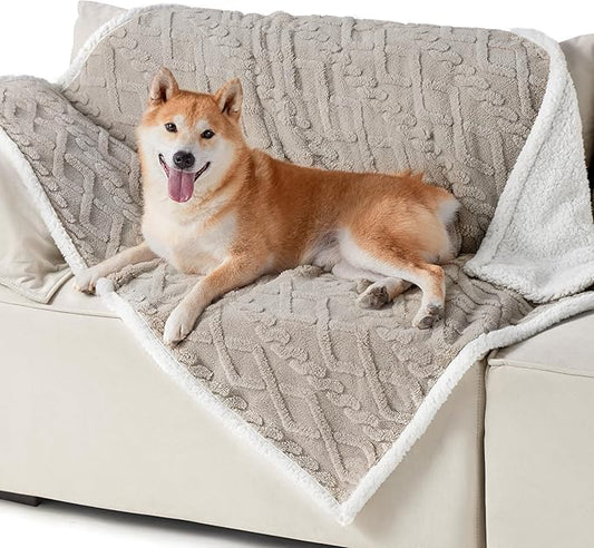 Bedsure Waterproof Dog Blankets for Large Dogs - Pet Blanket for Couch Protector Washable, Jacquard Coral Fleece Cat Throw Blanket, Soft Plush Reversible Furniture Protection, 40"x50", Pale Oak