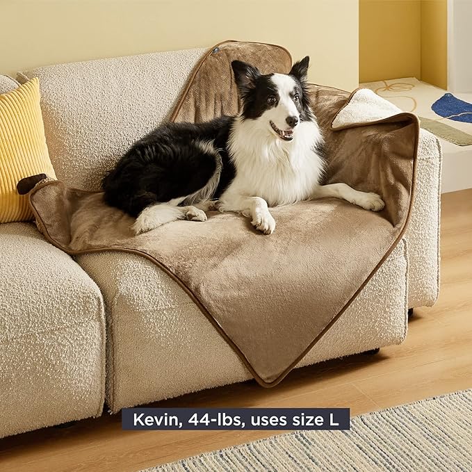 Bedsure Waterproof Dog Blankets for Large Dogs - Large Cat Blanket Washable for Couch Protection, Sherpa Fleece Puppy Blanket, Soft Plush Reversible Throw Furniture Protector, 40"X50", Camel