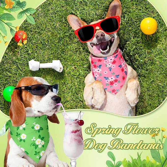 Preboun 50 Pcs Spring Dog Bandanas Bulk Flower Floral Bandanas for Dogs Soft Kerchief for Small Medium Large Pets Puppy Spring Costume Accessories(31.5 x 21.7 x 21.7 Inch)