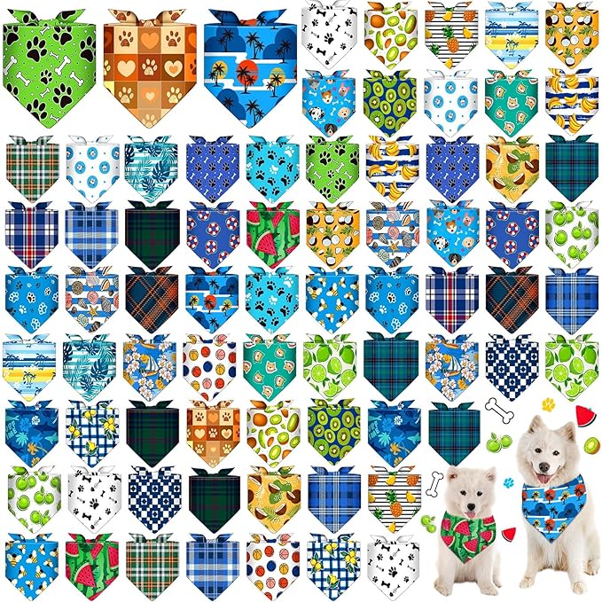 72 Pcs Boy Dog Bandanas Bulk Summer Triangle Scarf Colorful Cat Bibs Puppy Scarf Paw Pet Bandanas for Puppy Cat Birthday Party Costume