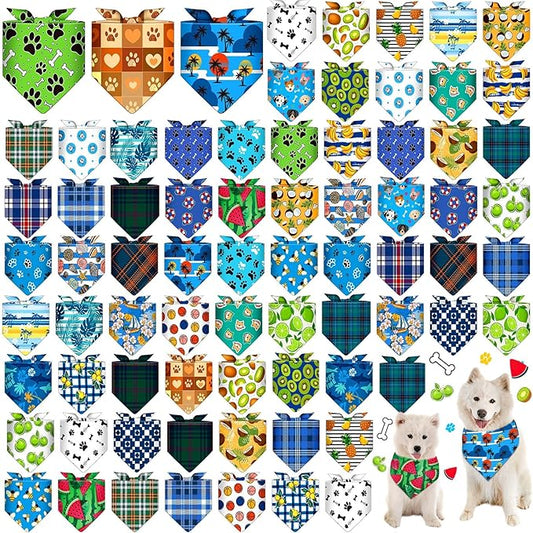 72 Pcs Boy Dog Bandanas Bulk Summer Triangle Scarf Colorful Cat Bibs Puppy Scarf Paw Pet Bandanas for Puppy Cat Birthday Party Costume
