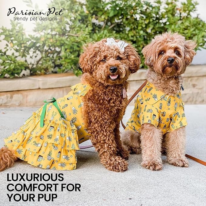 Parisian Pet Cactus Cap Dog Beach Outfit - 100% Cotton Summer Clothes - Stylish Dog Costume - Breathable, Cool, Machine Washable - XL3