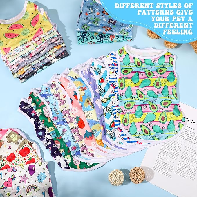 Paterr 25 Pcs Dog Shirts Printed Puppy Clothes Breathable Cartoon T Shirt for Dog Soft Puppy Clothing Lovely Pet Shirts Outfits for Pet Dogs Cats Summer Party Holiday, 25 Styles (Size: L)
