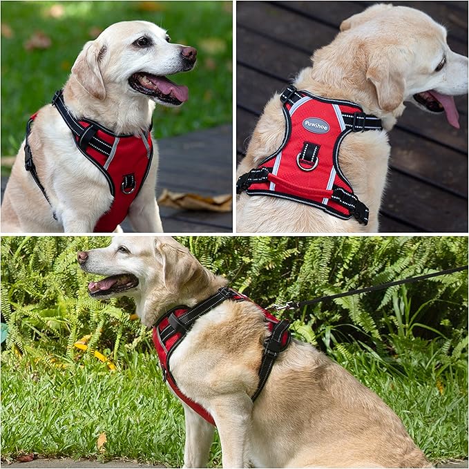 No Pull Dog Harness, Reflective Walking Dog Harness with Easy Control Handle and Front & Back Clips,Adjustable Breathable Soft Padded Dog Vest Harness for Large Medium Small Dogs,RED,XL
