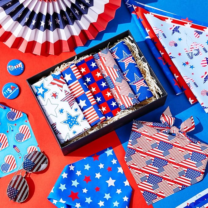 Preboun 100 Pcs Patriotic Dog Bandanas Bulk Red White and Blue Bandanas for Dogs 4th of July Triangle Pet Kerchief Scarf Set for Independence Day Puppy Doggie Costume Accessories