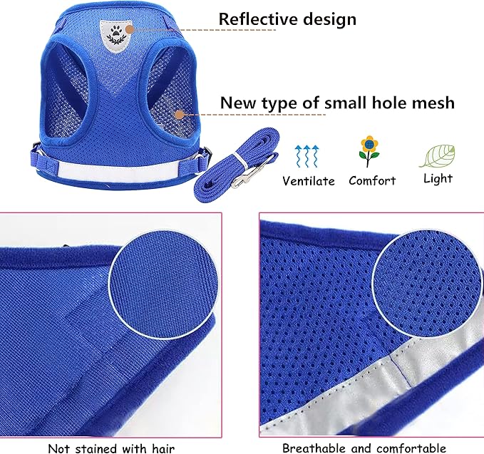 Step in Dog Harness and Leash Set,Reflective Adjustable Soft Mesh Breathable Pet Vest Dog Harnesses Set, No Chock No Pull Padded Puppy Harnesses for Small Dogs and Cats (Blue, Large)