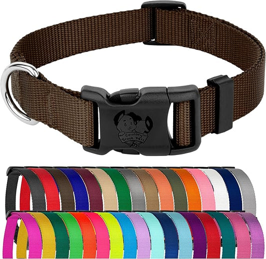 Country Brook Petz - American-Made Dog Collar for Large, Medium, and Small Dogs and Puppies - Deluxe Heavy Duty Nylon in 33 Dazzling Colors (Extra Large, 1 Inch Wide, Brown)