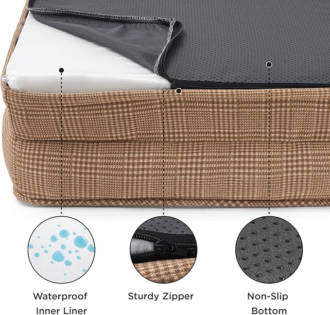 Bedsure Small Orthopedic Dog Bed - Washable Bolster Dog Sofa Beds for Small Dogs, Supportive Foam Pet Couch Bed with Removable Washable Cover, Waterproof Lining and Nonskid Bottom Couch, Brown Checks