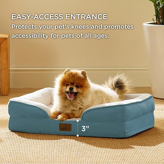 Bedsure Small Orthopedic Dog Bed - Washable Bolster Dog Sofa Beds for Small Dogs, Supportive Foam Pet Couch Bed with Removable Washable Cover, Waterproof Lining and Nonskid Bottom Couch, Blue
