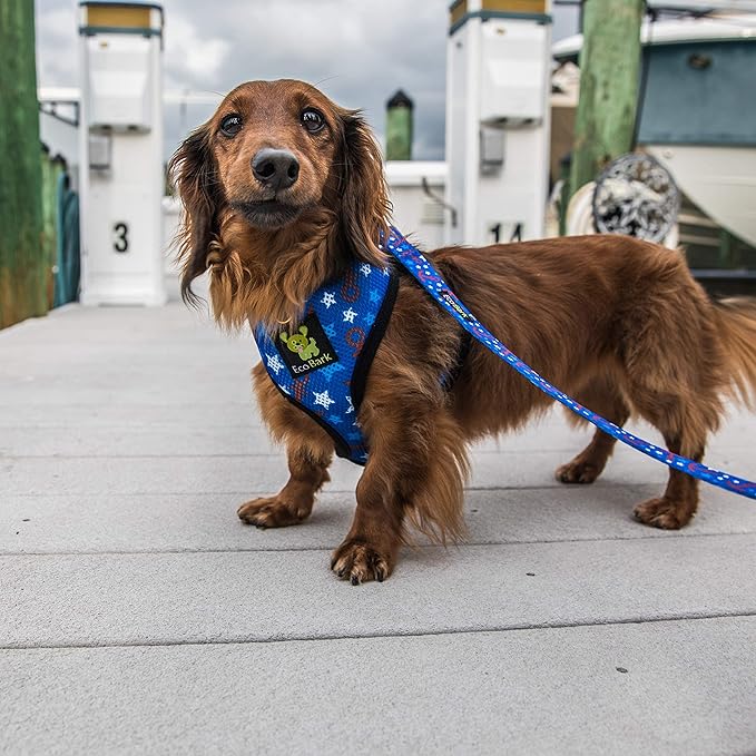 EcoBark Dog Harness - Eco-Friendly Max Comfort Harnesses - Luxurious Soft Mesh Halter - Over The Head Harness Vest- No Pull and No Choke for Puppy, Toy Breeds & Small Dogs (Medium, Nautical)