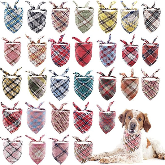 100Pcs/Pack Small Dog Bandana Bulk 24.4*17.3in Pet Bandanas Pack Kerchief Washable Triangle Bibs Head Scarves Scarfs Random Pattern for Boys and Girls Medium Cat Doggy Puppies Grooming Costume