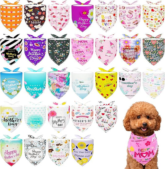 30 Pack Mothers Day Dog Bandanas Bulk for Small Dogs Kittens Breed 18 Inch Love Mom Dog Bandanas XS Puppy Doggy Best Mom Dogs Bandana Grooming S