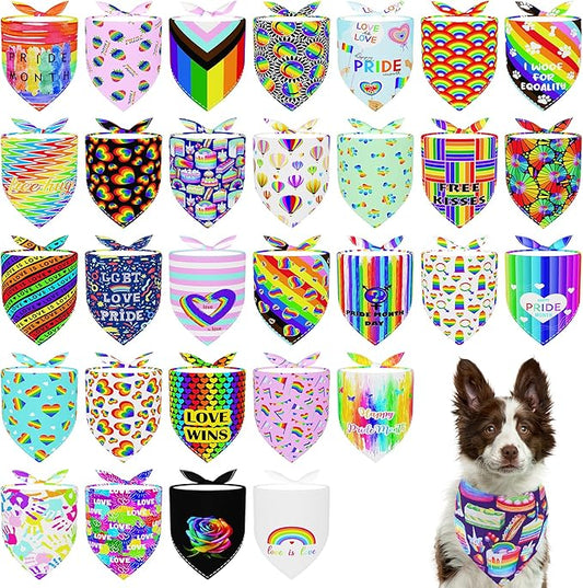 30 Pack Rainbow Dog Bandanas Bulk for Large Dogs Breed 33 Inch LGBT Extra Large Dog Bandanas XL Pride Month Dogs Bandana Grooming L