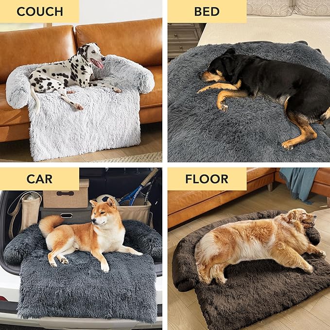 Codi Dog Bed for Couch - Calming Dogs Beds for Medium Pets, Fluffy Plush Cats Mat, Anti Anxiety Pet Mats with Removable Washable Cover Protector for Sofa, Light Grey, 35x31x5 inches