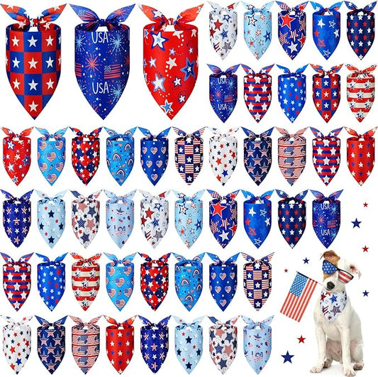 Preboun 50 Pieces Patriotic Dog Bandanas Bulk 4th of July Bandanas for Dogs Pet Triangle Kerchief Scarf Set for Puppy Small Medium Large Independence Day Costume Accessories(25. 6 x 17. 7 x 17. 7")
