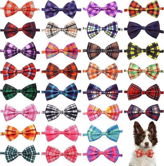 Plaid Dog Bow Ties Bulk 30 Pcs Adjustable Dogs Bowties for Large Dogs Bow Ties Pet Party Grooming L