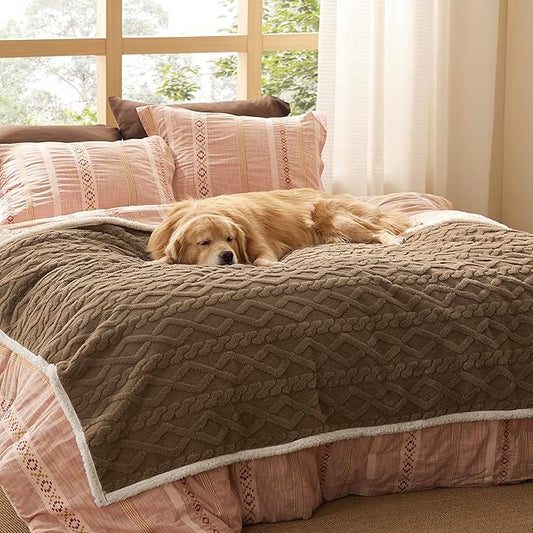 Bedsure Waterproof Dog Blankets for Large Dogs - Pet Blanket for Bed Protector Washable, Premium Jacquard Coral Fleece Cat Throw Blanket, Soft Plush Reversible Furniture Protection,60"x80" Taupe