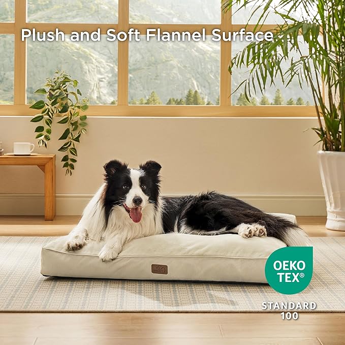 Bedsure Waterproof Dog Beds for Large Dogs - 4 Inch Thicken Up to 80lbs Pet Mat Pillows with Removable Washable Cover, Ivory