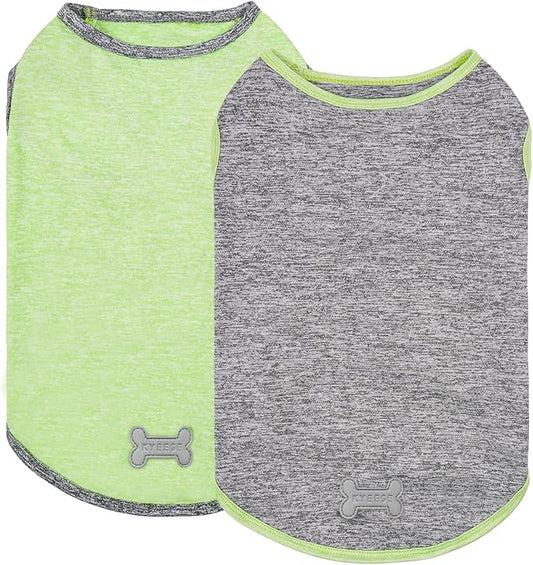 KYEESE 2Pack Dog Shirts Sun Protection Pet T Shirt Quick Dry Puppy Shirt for Small Dogs with Reflective Label Soft Tank Top Sleeveless Dog Vest Pet Clothes Puppy Shirts, Small,Green+Grey