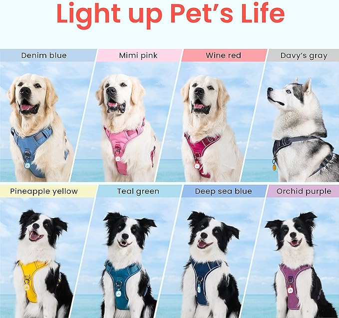 Pawaii No Pull Dog Harness with Pet ID Tag,Reflective Strips No Choke Front O Ring Breathable Mesh Adjustable Soft Padded Pet Vest with Easy Control Handle for Large Dogs