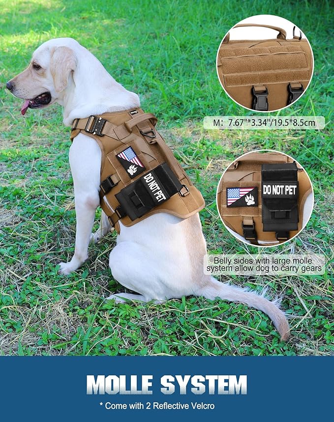 Tactical Dog Harness - PETNANNY Dog Harness Service Dog Vest for Large Breed Dog, Hook and Loop Panel for Service Dog Patch, Work Dog MOLLE Vest with Handle for Walking Hiking Training(Khaki,M)