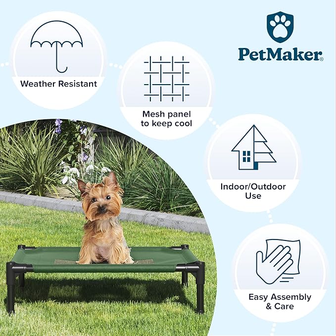 Elevated Dog Bed – 24.5x18.5 Portable Bed For Pets With Non-Slip Feet – Indoor/Outdoor Dog Cot Or Puppy Bed For Pets Up To 25lbs By Petmaker (Green)