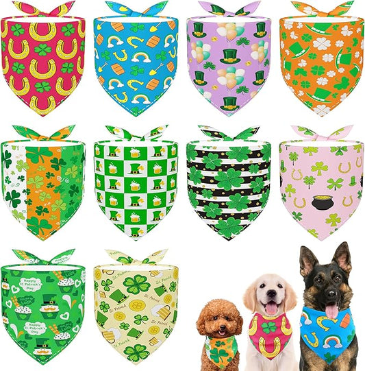 10PCS St.Patricks Day Dog Bandanas for Medium Dogs Triangle Bibs Scarves Boys and Girls Grooming Accessories