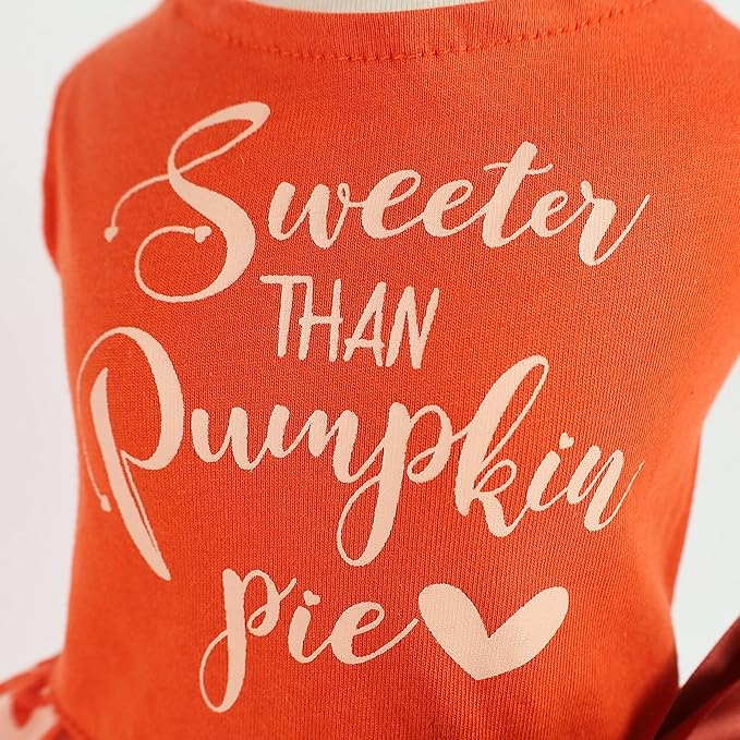 Fitwarm Thanksgiving Sweeter Than Pumpkin Pie Dog Dress 100% Cotton Puppy Costumes Pet Clothes Holiday Girl One-Piece Doggy Outfits Tank Top Vest Dresses Cat Apparel Orange X-Small