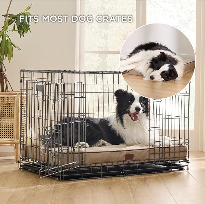 Bedsure Memory Foam Dog Bed Large Sized Dog - Orthopedic Waterproof Pet Beds for Crate with Removable Washable Water-Resistant Cover and Nonskid Bottom, Plush Flannel Fleece Top Pet Mat, Khaki