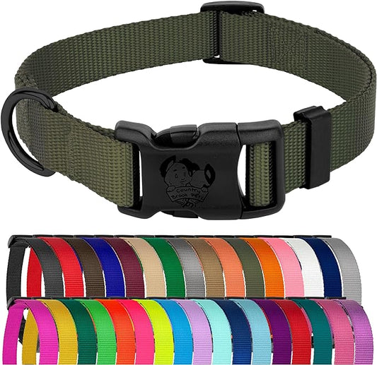 Country Brook Petz - American-Made Dog Collar for Large, Medium, and Small Dogs and Puppies - Deluxe Heavy Duty Nylon in 33 Dazzling Colors (Small, 3/4 Inch Wide, Dark Olive Drab)