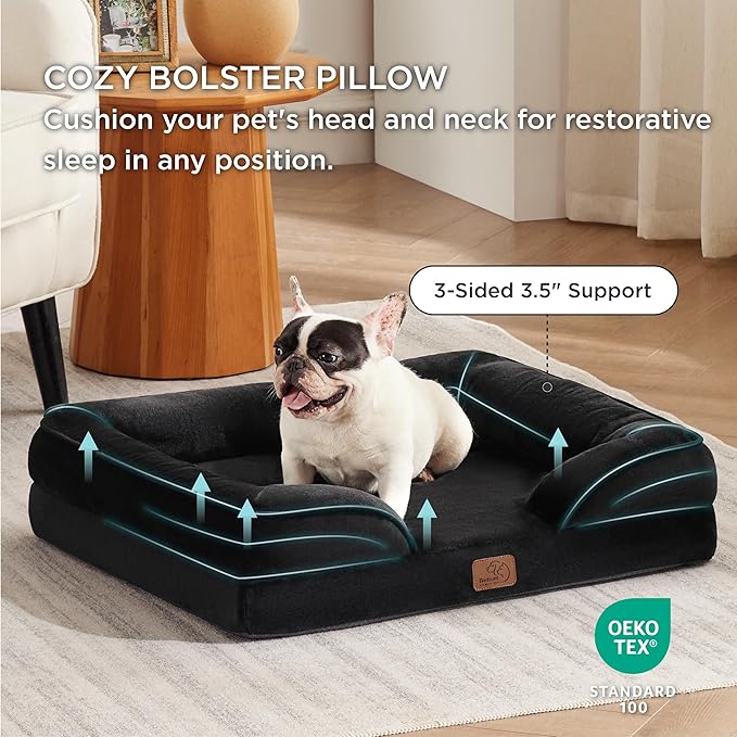 Bedsure Orthopedic Dog Bed for Medium Dogs - Waterproof Dog Sofa Beds Medium, Supportive Foam Pet Couch Bed with Removable Washable Cover, Waterproof Lining and Nonskid Bottom, Black