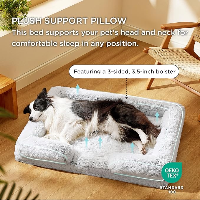 Bedsure Orthopedic Dog Bed for Large Dogs - Big Washable Calming Dog Sofa Beds Large, Supportive Foam Pet Couch Bed with Removable Washable Cover, Waterproof Lining and Nonskid Bottom, Misty Grey