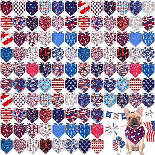 108 Pcs 4th of July Dog Bandanas Bulk Patriotic Bandanas for Dog Independence Day Pet Scarf Bibs Soft Triangle Flag Neckerchief Adjustable Washable Holiday Scarf for Pet Costume Accessories