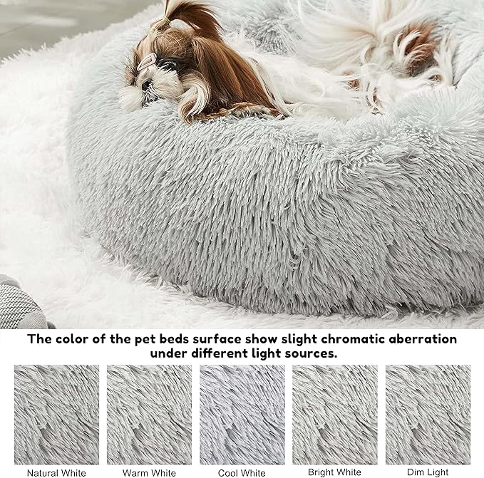 Calming Dog & Cat Bed - Anti-Anxiety Donut Dog Cuddler, Warming Cozy Soft Round Bed, Fluffy Faux Fur Plush Dog Cat Cushion for Small Medium Dogs and Cats (20"/24"/27"/30")