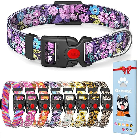 Cute Floral Dog Collar for Small Medium Large Dogs,Girl Female Dog Collars Soft Patterns Adjustable Pet Collar with Quick Release Safety Buckle for Puppy Breed Boy Dogs,Orchids Purple,S